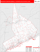 Bridgeport-Stamford-Norwalk Metro Area Digital Map Red Line Style